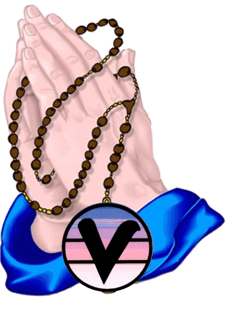 A praying hands with a rosary in the middle of it.